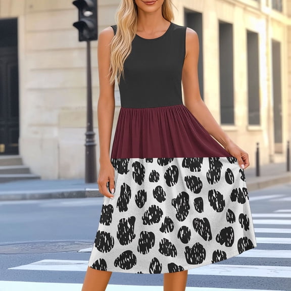Gamivast Bohemian Dress for Women Tribal Ethnic Print Crew Neck Sleeveless Sundress Casual Summer Style Midi Dress Boho Beach Outfits A-Line Sun Dress