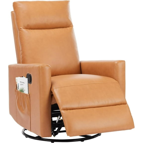 AENKYO Recliner Chair Swivel Rocking for Living Room, Glider Rocker with Extra Large Footrest - Brown