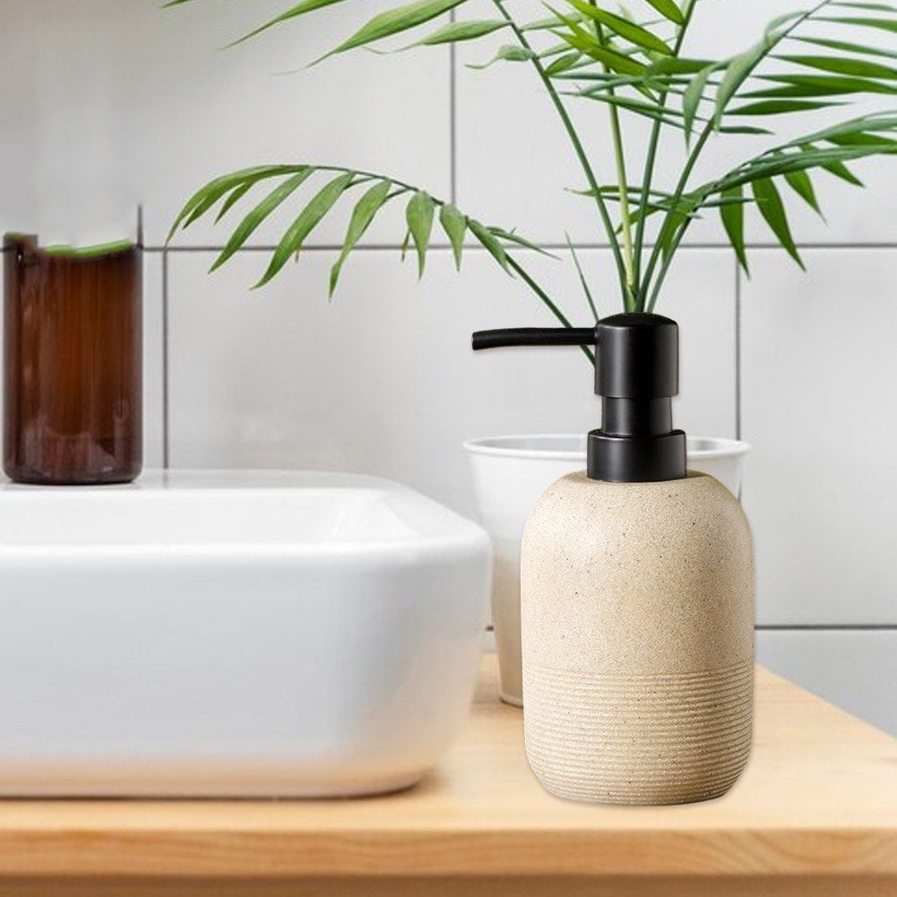 Hand Soap Dispenser - Sandstone Textured Resin Liquid Soap Dispenser for Bathroom & Kitchen Countertop, Matte Beige