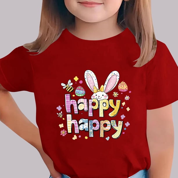 Blusas y camisas de manga corta con cuello redondo Camiseta estampada de manga corta de Pascua para niños Cuello redondo Manga corta Casual Versátil Para niñas Niños Top de poliéster