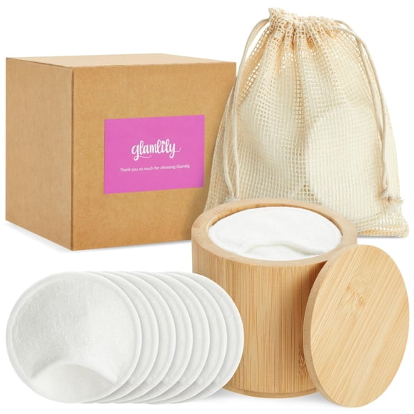 Almohadillas de algodón reutilizables Glamlily para desmaquillar el rostro, paquete de 16