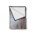 thumbnail image 2 of Rustic Soft Flannel Fleece Blanket, Winter Season Scene from a Wooden Window of Country House Snow Vintage Design, Cozy Plush for Indoor and Outdoor Use, 60" x 80", Umber White Blue, by Ambesonne, 2 of 5
