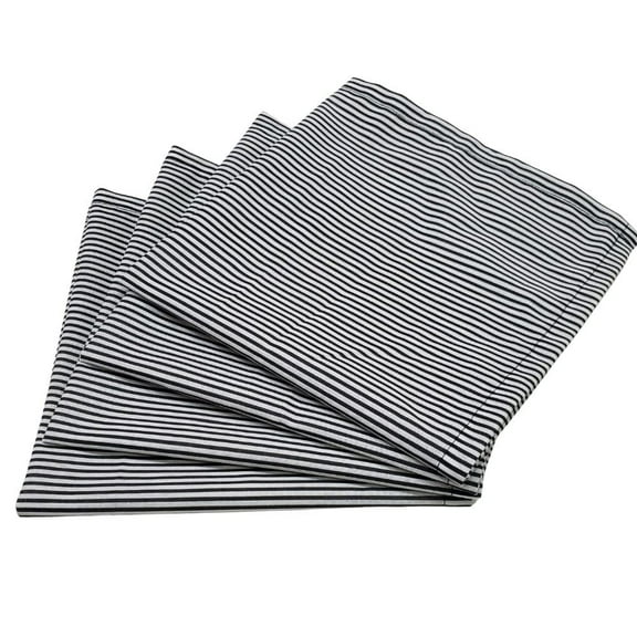 Maison Charlo- Set of 4 100% Striped Cotton Cloth Napkins 15" by 15" - Reusable Napkins, Dining Table Decor - Cotton Soft Durable Dinner Napkins for Everyday Gatherings, Thanksgiving, Christmas -Black