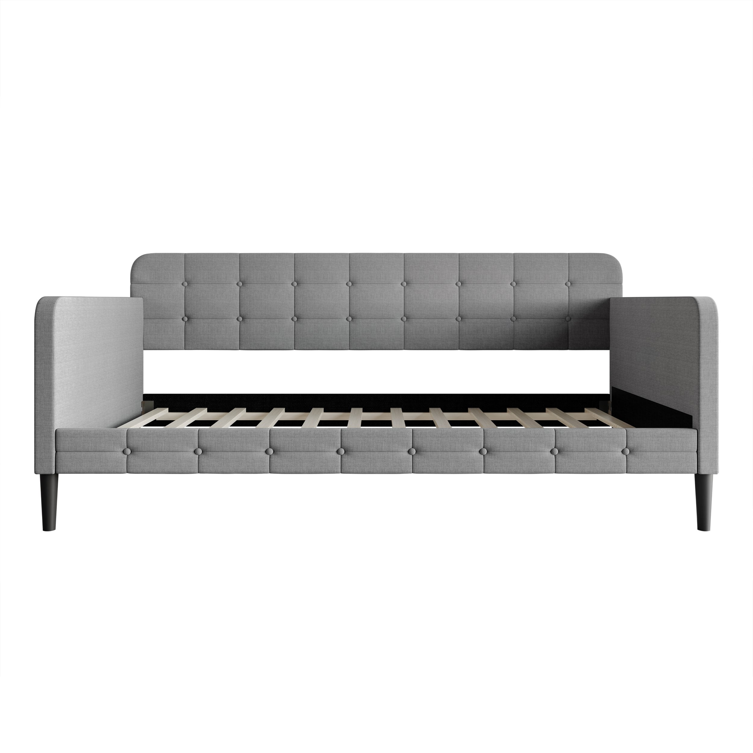 Home Design Fallon Twin Daybed with Velvet Upholstery, Foam Padding, Square Arms, Biscuit-Style Button Tufting, Stylish Seating and Sleeping Solution, Gray