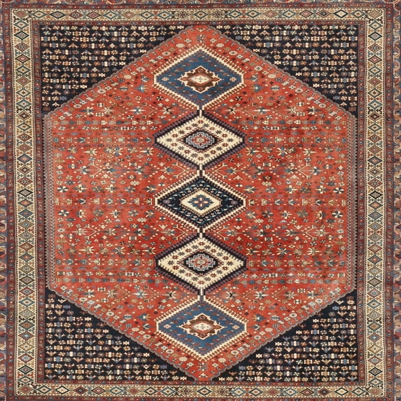 Ahgly Company Indoor Square Traditional Orange Salmon Pink Persian Area Rugs, 4' Square