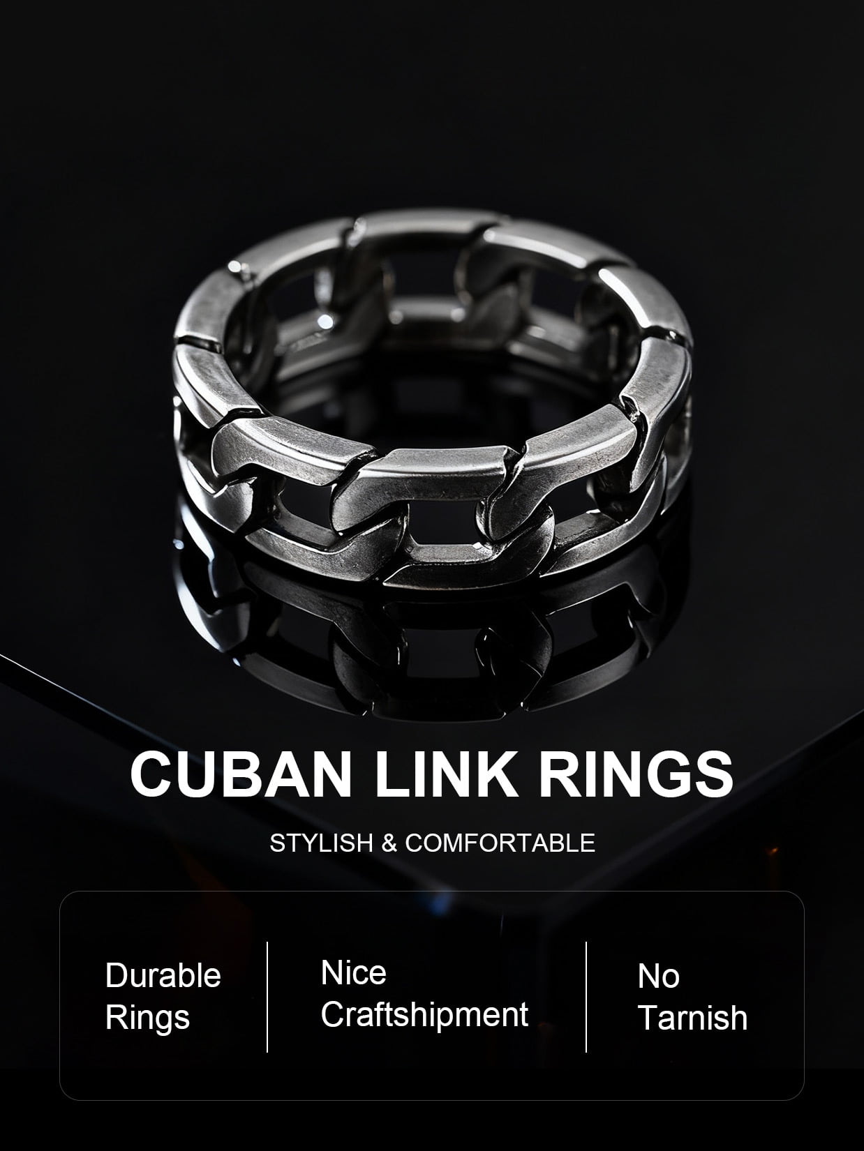 ChainsProMax Chain Link Rings for Women Size 7 Stainless Steel