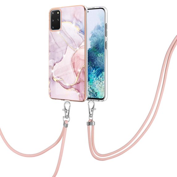 Galaxy S20 Plus Case, S20+ Case, Allytech Luxury Marble Pattern Rubber Flexible TPU Drop Protection Anti-scratch Lanyard Back Cover for Girls Women Case for Samsung Galaxy S20 Plus, Pink