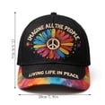 thumbnail image 3 of Peace Concept Floral Baseball Cap, Colorful Flower Printed Polyester Adjustable Hat, Unisex Breathable Sun Protection Cap for Daily Outdoor Casual Wear Black (B), 3 of 6