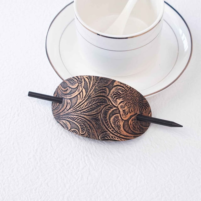 Xihbxyly Pinza de Cuero para El Cabello, Elegante Pasador Ovalado de Cuero Sintético, Accesorio Duradero de Madera, Pasador Fácil de Usar, para Uso Diario, Fiestas y Viajes, Regalo Perfecto para Muje