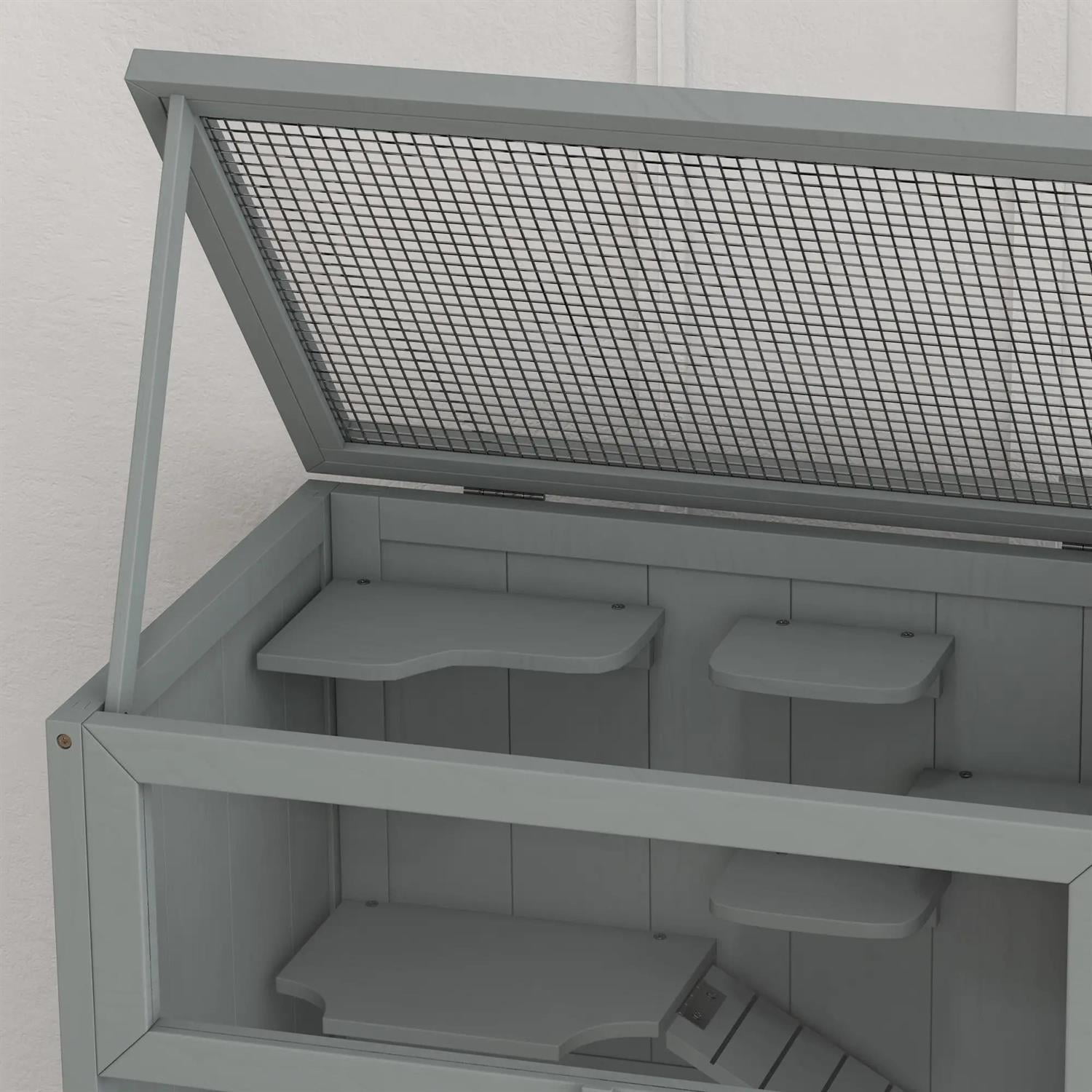 Pefilos 3-Tier Wooden Hamster Cage with Openable Top, Seesaws, Water Bottle, Small Animal Cage for Syrian Hamsters Degus or Other Similar, Gray