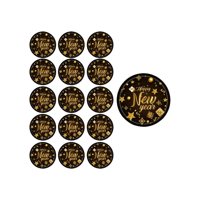 Wdhugt Black And Gold Happy Newyear Theme Party Tableware Disposable Paper Plates 7 Inches 16 Pieces Paper A
