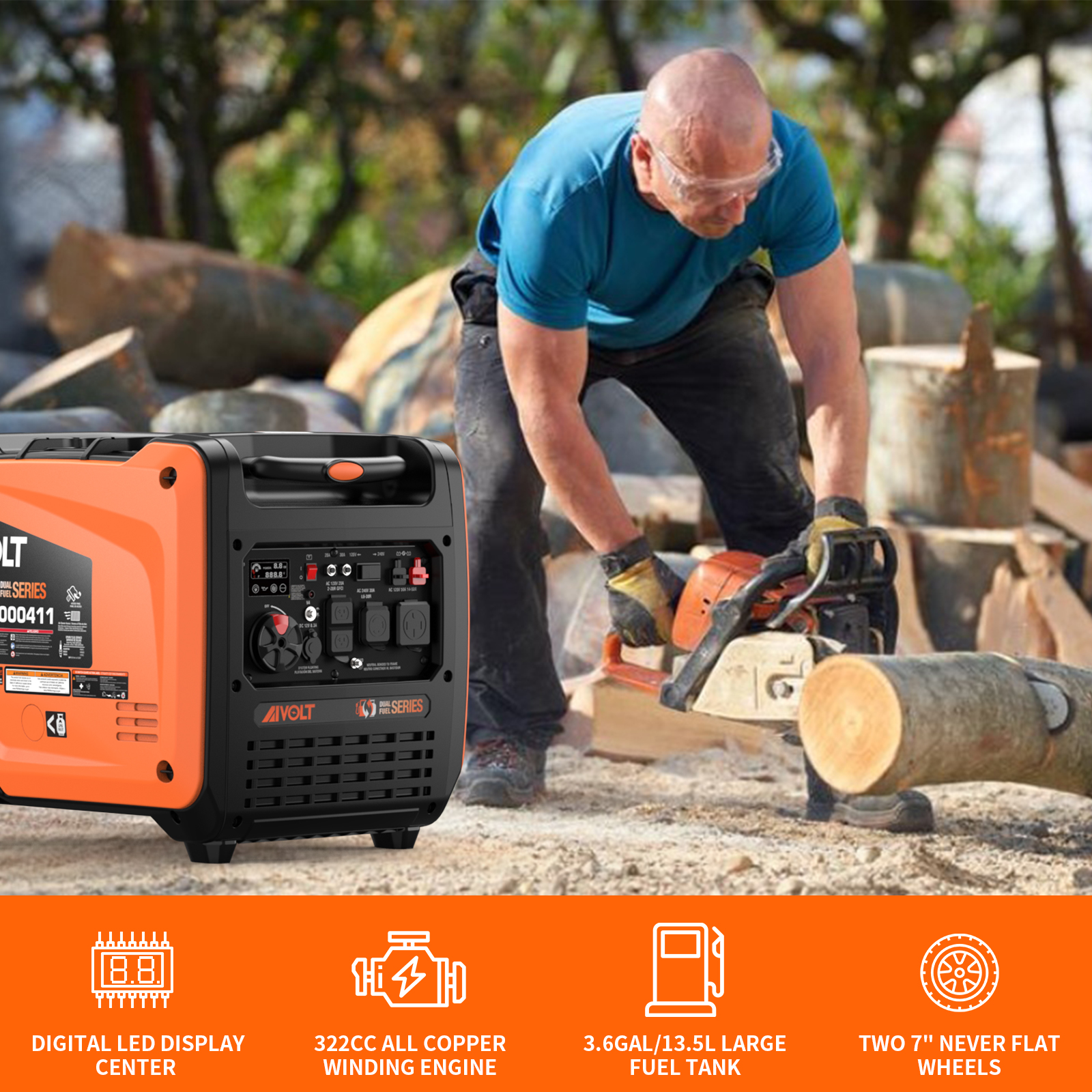 AIVOLT 8000W Dual Fuel Portable Inverter Generator with Quiet Operation & CO Auto-Shutdown