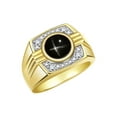 thumbnail image 3 of RYLOS Mens Rings 14K Yellow Gold Designer Round Gemstone &  Sparkling Diamond Ring Black Star Sapphire March Birthstone Rings For Men, Men's Rings, Gold Rings Sizes 8 - 13, 3 of 7