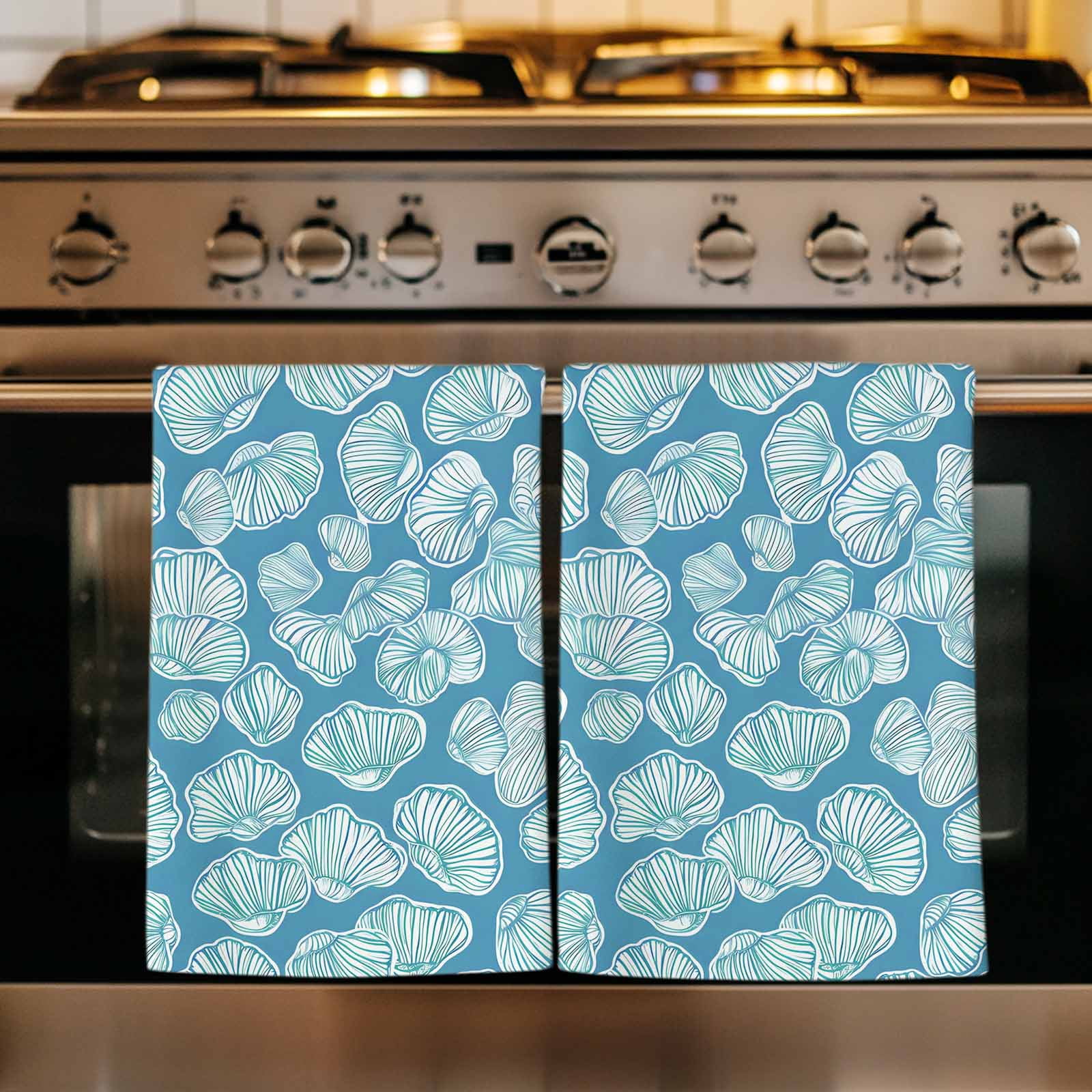 Dish Towels, Blue Conch Shell Absorbent Kitchen Towels 2 PCS, Ocean Marine Life Microfiber Hand Towels Dish Cloths Tea Towels for Home&nbsp;Bathroom Cleaning Drying,18X28-Inch,