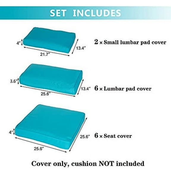 7 PCs Outdoor Patio Wicker Sofa Chair Washable Cushions Pillow Replacement Covers for Seat and Back, Turquoise