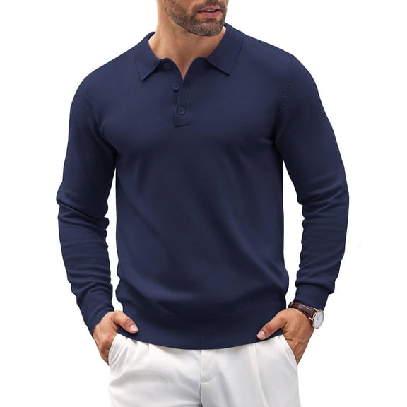 COOFANDY Men's Polo Shirt Slim Fit Long Sleeve Button Down Collar Soft Touch Knit Fabric
