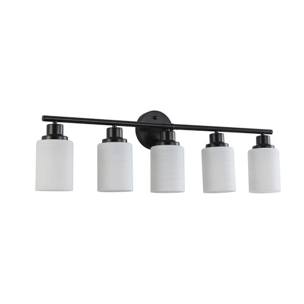 ACE-LIGHTS,Modern 5-Lights Vanity Bathroom Mirror Light with Frosted White Glass(Bulbs Not Included),Contemporary Wall Sconce for Bathroom,Dressing Room,Bedroom,Living Room(Black)