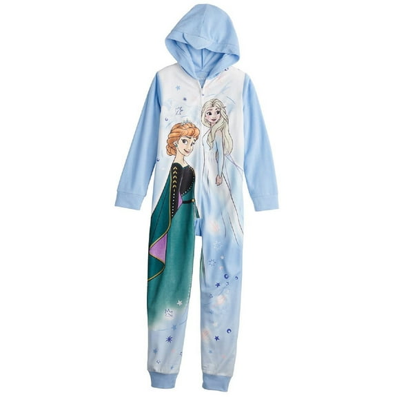 Disney Girls Frozen Anna & Elsa Blue Princess Union Sleeper Pajamas 6