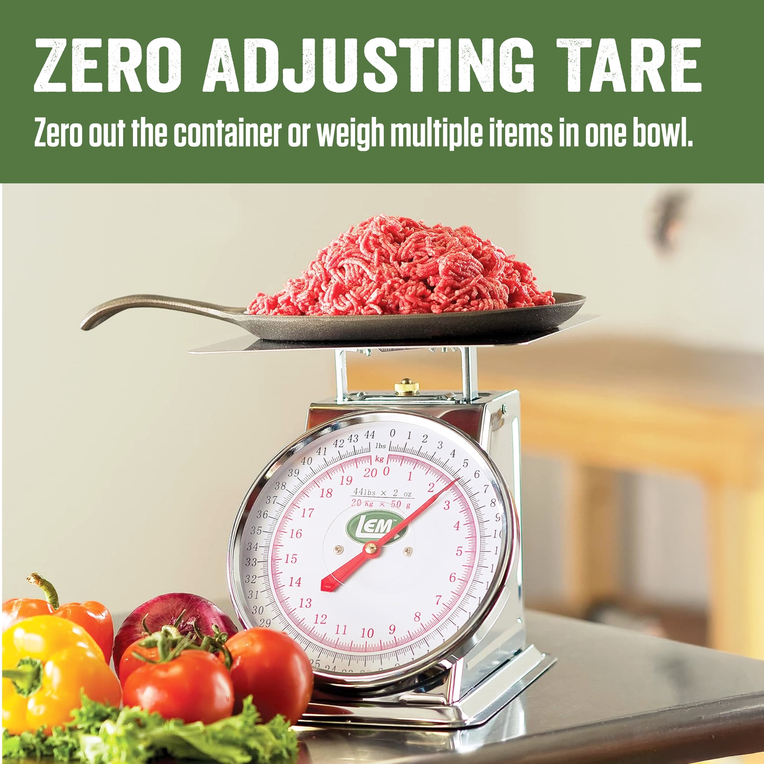 LEM Products 44 lb Stainless Steel Mechanical Kitchen Scale, 8" Dial