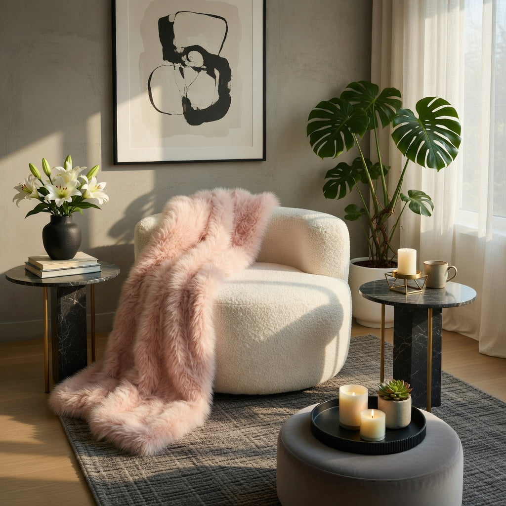 Hommoo Moon-Shaped Teddy Fleece Floor Sofa Chair, Single Seater Bean Bag with Removable Washable Cover, 440 lb Capacity, Beige