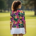 thumbnail image 5 of Uorisanigo Hawaiian Flower Womens 3/4 Sleeve Golf Shirts Size L Comfortable Polyester Spandex Fabric Athletic Polo Workout Tops Soft Versatile Quick Dry Zip Up Collar Tennis Tops, 5 of 7