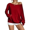thumbnail image 2 of Diufon Women's Off Shoulder Sweatshirts with Pocket Casual Long Sleeve Crewneck Shirts Plus Size Fall Fashion Blouse, 2 of 9