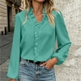 thumbnail image 2 of Lmueinov Womens Long Puff Sleeve Shirts Plus Size V Neck Ruffle Loose Pullover Blouses Fall Solid Dressy Lightweight Business Casual Tops S-5XL, 2 of 4