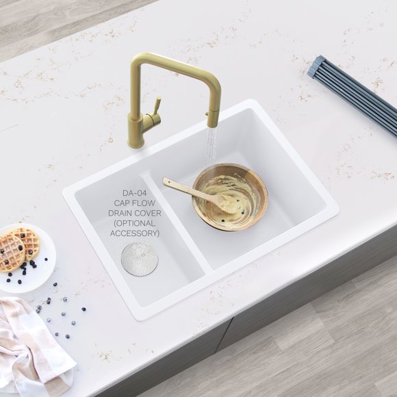 Stylish Dual Mount 27" White Composite Granite Double-Bowl Kitchen Sink with 2 Accessories S-827H