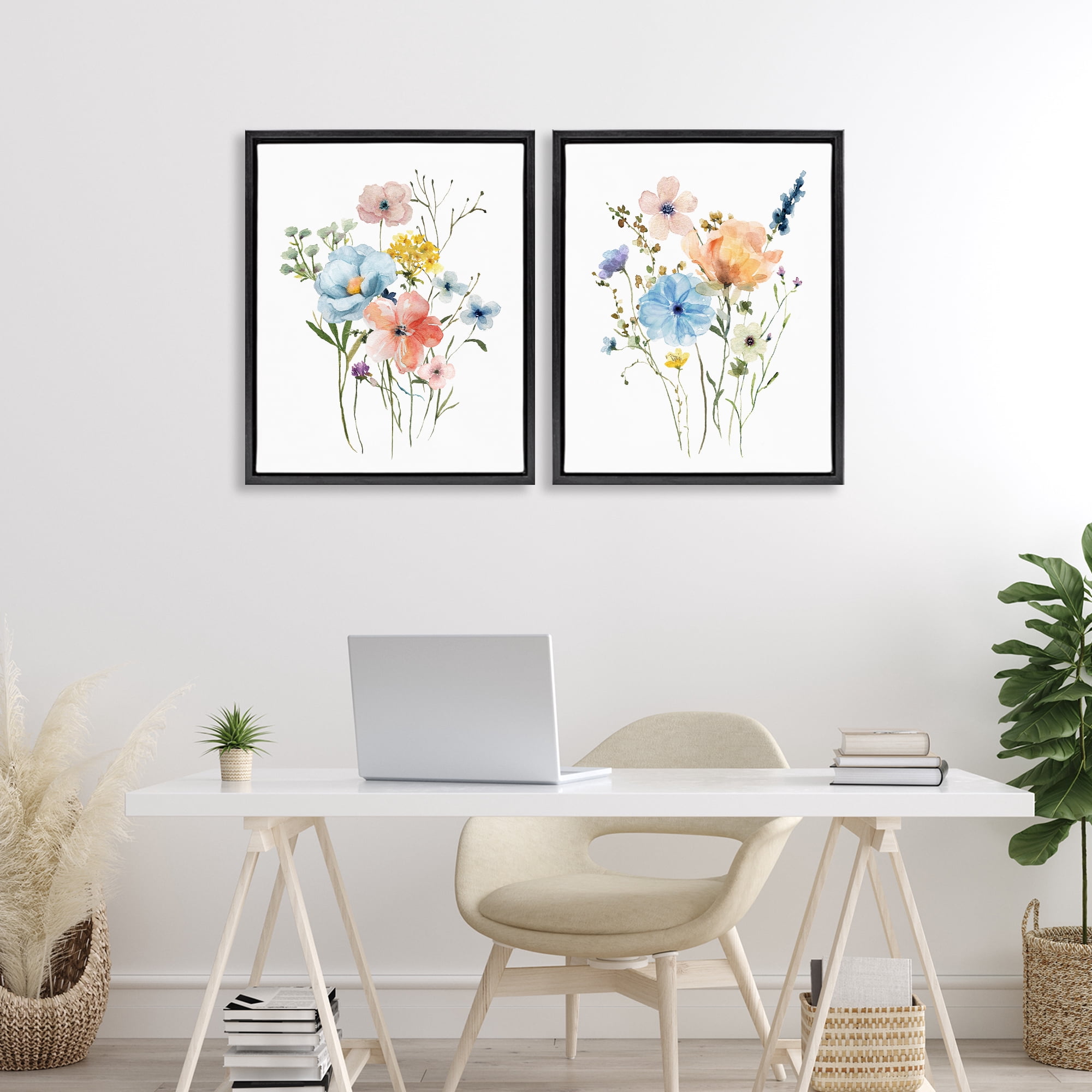 Stupell Industries Wildflower Sprig Bundles 2 Piece Black Framed Floater Canvas Set, design by Livi Finn