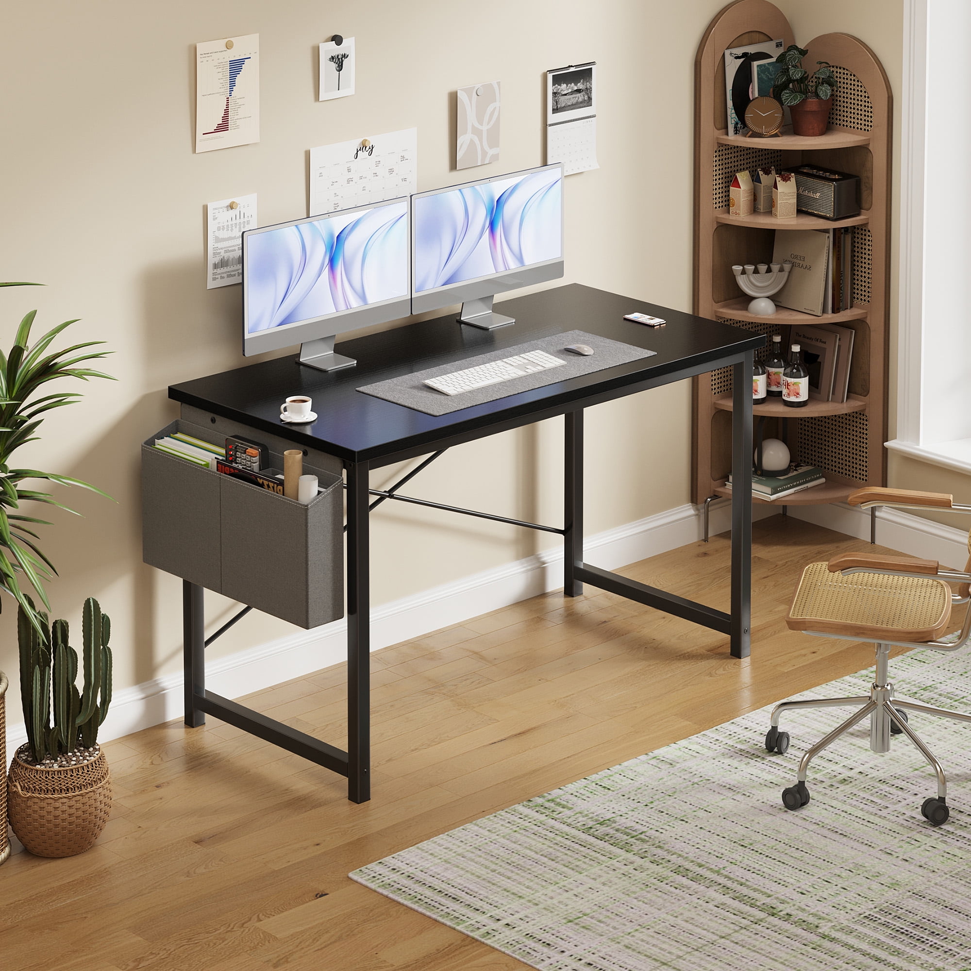 EDX 47" Computer Desk with Metal Frame, Scratch-Resistant Surface & Side Storage Bag – Modern Office Desk, Black