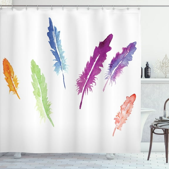 Ambesonne Feathers Shower Curtain, Watercolors, 69"Wx70"L, Multicolor