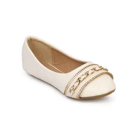 

New Girl Link Larisa-17K Leatherette Round Toe Chain Zipper Ballet Flat 9 - 4