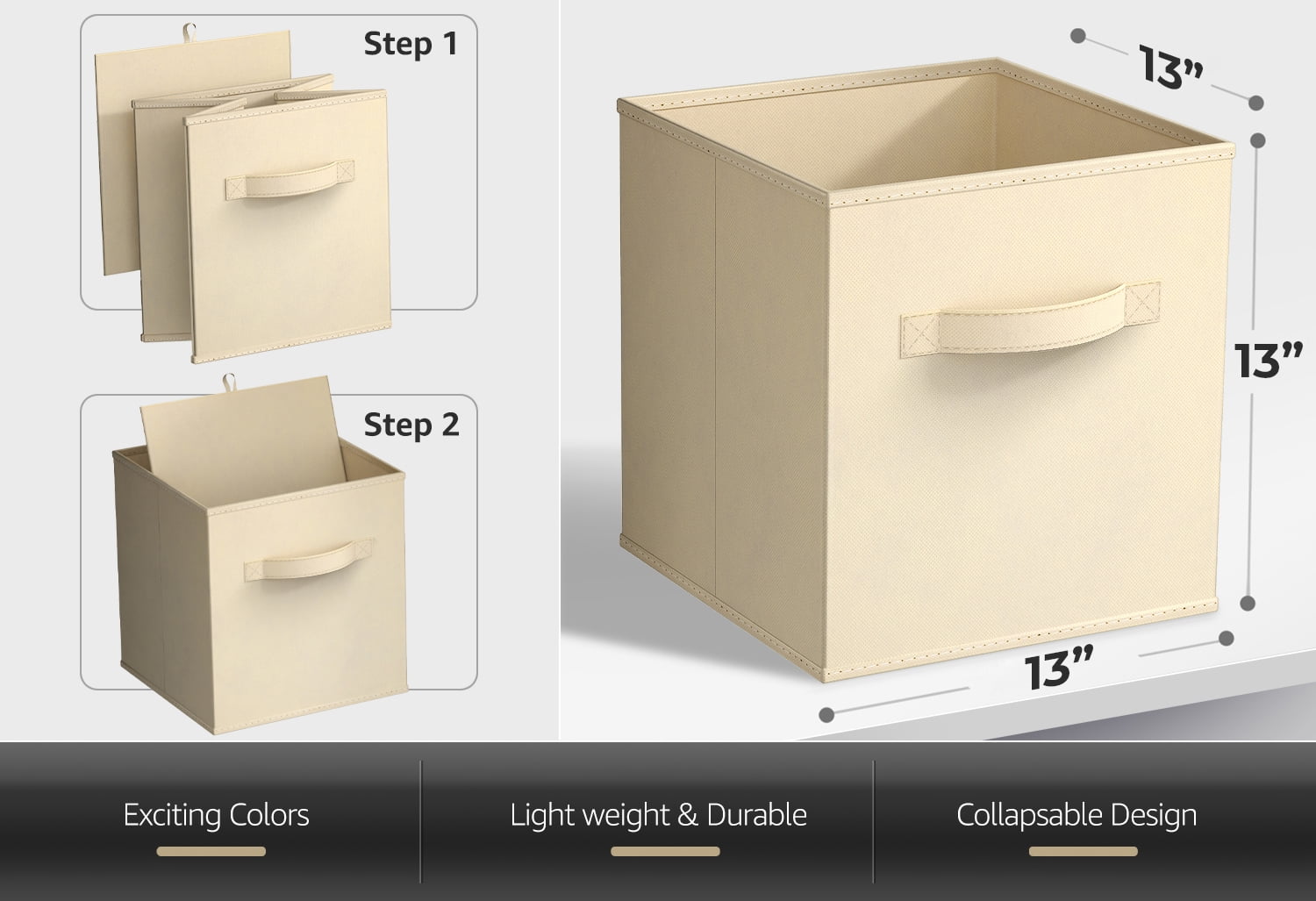 Sorbus 13" Foldable Fabric Storage Cube Bin, Beige