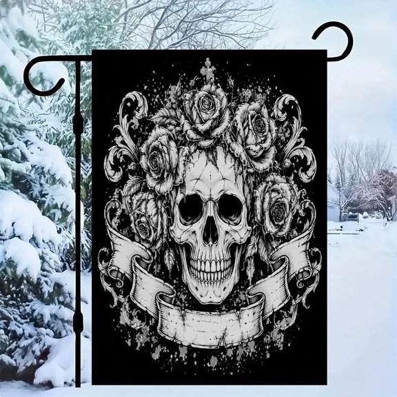 RKSupls Linen Double Sided Garden Flag, Rose Crown Skull Yard Flag Durable Wrinkle-Proof Outdoor Decor for Garden Lawn Patio and Holiday Gift