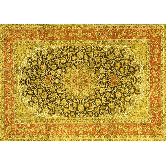 Ahgly Company Indoor Rectangle Medallion Yellow Traditional Area Rugs, 7' x 10'
