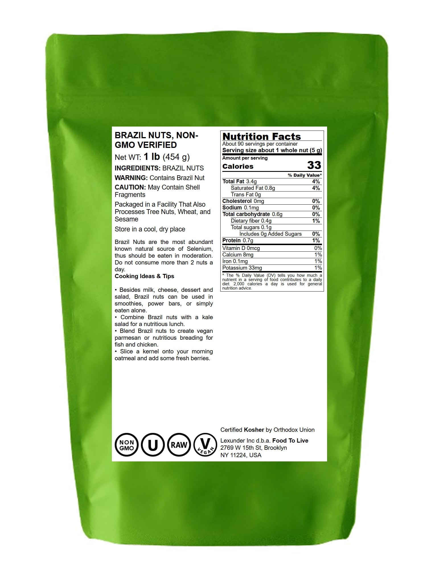 Food to Live, Brazil Nuts, 1 Pound, Non-GMO, Raw