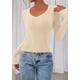 thumbnail image 3 of Crop Top PRETTYGARDEN Mujer Manga Larga Cuello en V Beige, 3 of 8