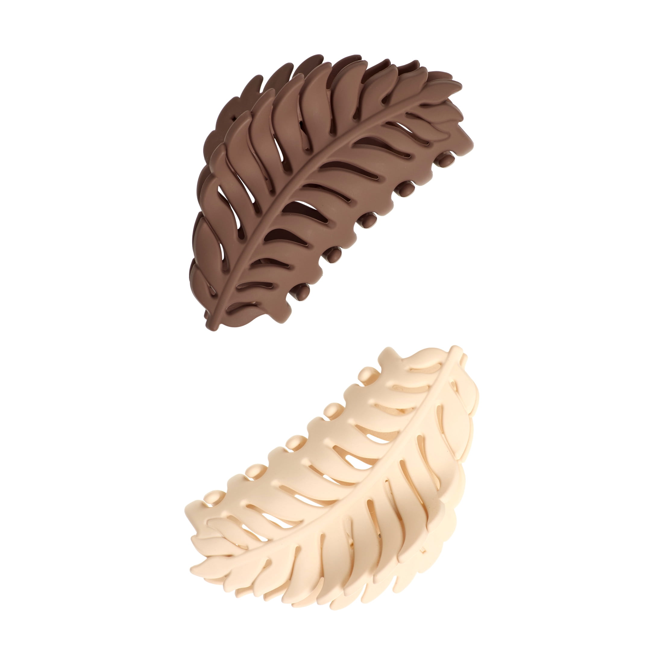 Goody Leaf Claw Clips, SlideProof Grip®, Comfortable Hold, White & Brown, 2ct, For All Hair Types