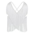 thumbnail image 2 of YiZYiF Women's Belly Dance Bra Tops V Neck Sleeveless Fringe Crop Top Indian Dancer Performance Wear White S, 2 of 4