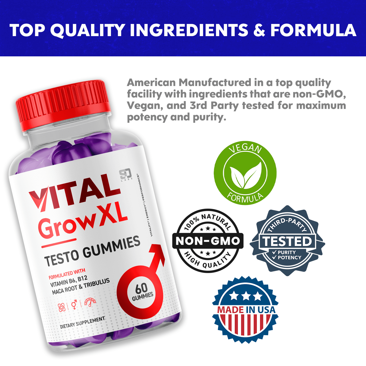 Vital Grow XL Gummies for Men Advanced Vital Grow Testo Gummies Vitamin Supplement 120 Gummies