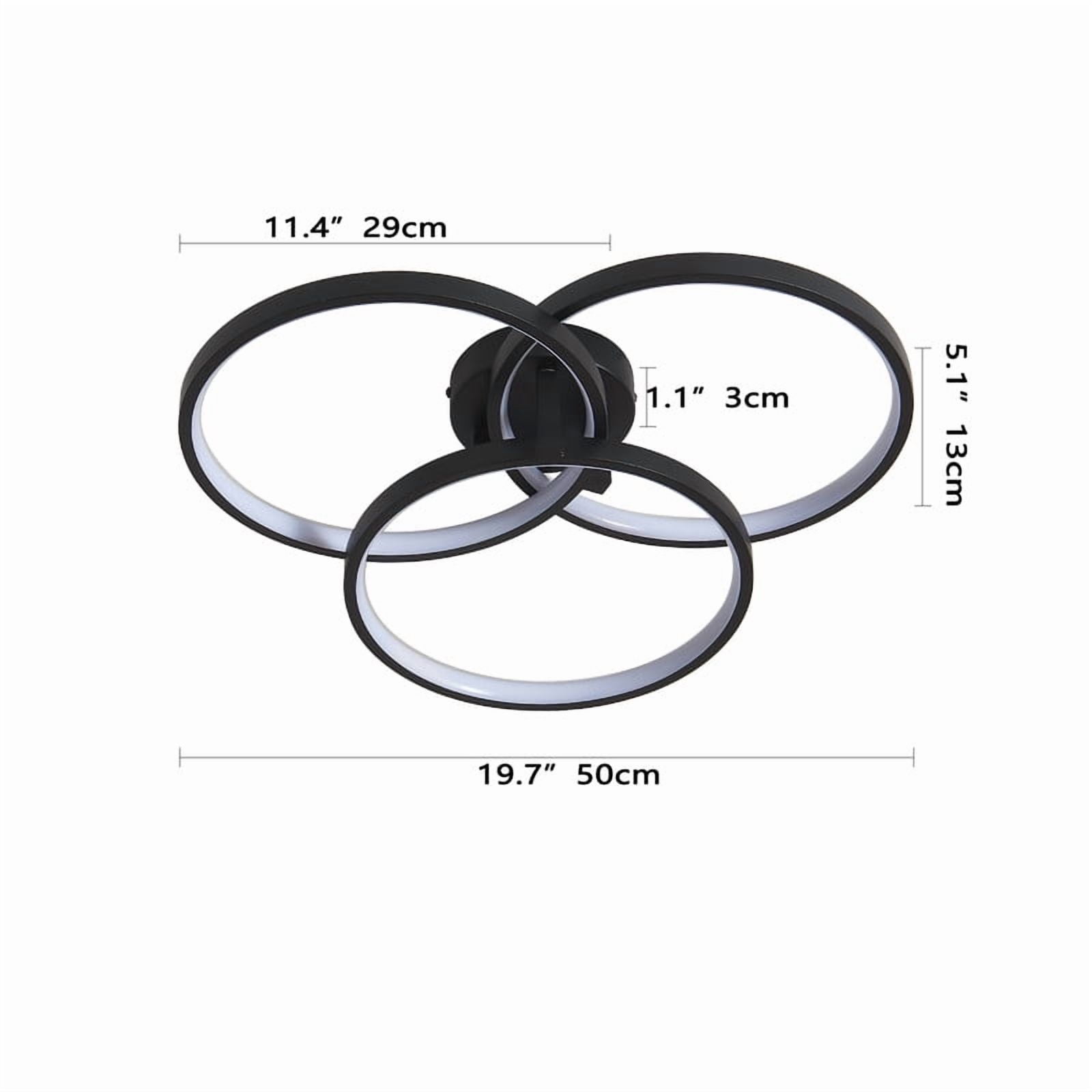 Modern Black LED Chandelier, 20-Inch 3-Ring Pendant Light Fixture, Flush Mount Ceiling Light for Dining Room, Kitchen Island, Bedroom or Living Room, Sleek and Energy-Efficient