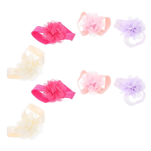 Masteelf  4 Pairs Baby Girl Foot Band Bundle Infant Barefoot Sandals Toddler