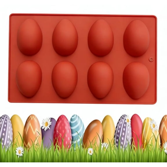 2026 New Easter 8-Cavity Silicone Egg Molds, Egg Shaped Cake Pop Mold, Baking Supplies for Chocolate Jello Candy (Brick red)