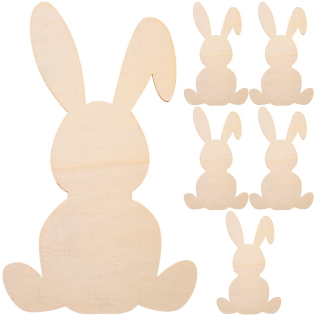 6pcs Easter Blank Bunny Wooden Chips Easter Rabbit Wood Cutouts Wooden Slices