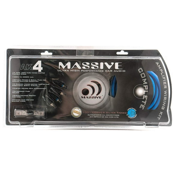 Massive Audio AK4 – 4 Gauge Car Audio Wire Kit 100% Pure Oxygen Free Copper with Fuse Holder