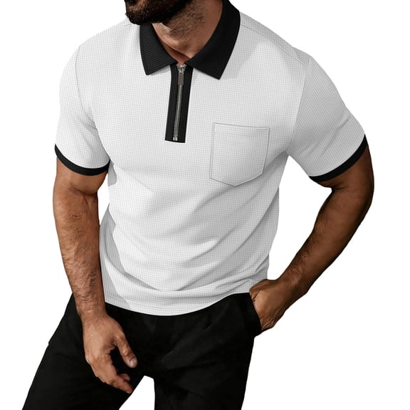 Klisyaur Mens Zipper Shirts Short Sleeve Solid Color Casual Comfortable Lightweight Tee Summer Business Tops