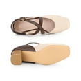 thumbnail image 4 of BLISSFUL STEP Women's Cross Strap Block Heels Mary Jane Pumps Beige 8, 4 of 6