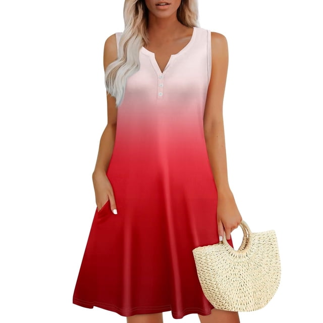 Vestido Corto para las Mujeres de Verano, la Impresión de la Moda de Bolsillo Botón sin Mangas Cuello en V para Casual Y Diario