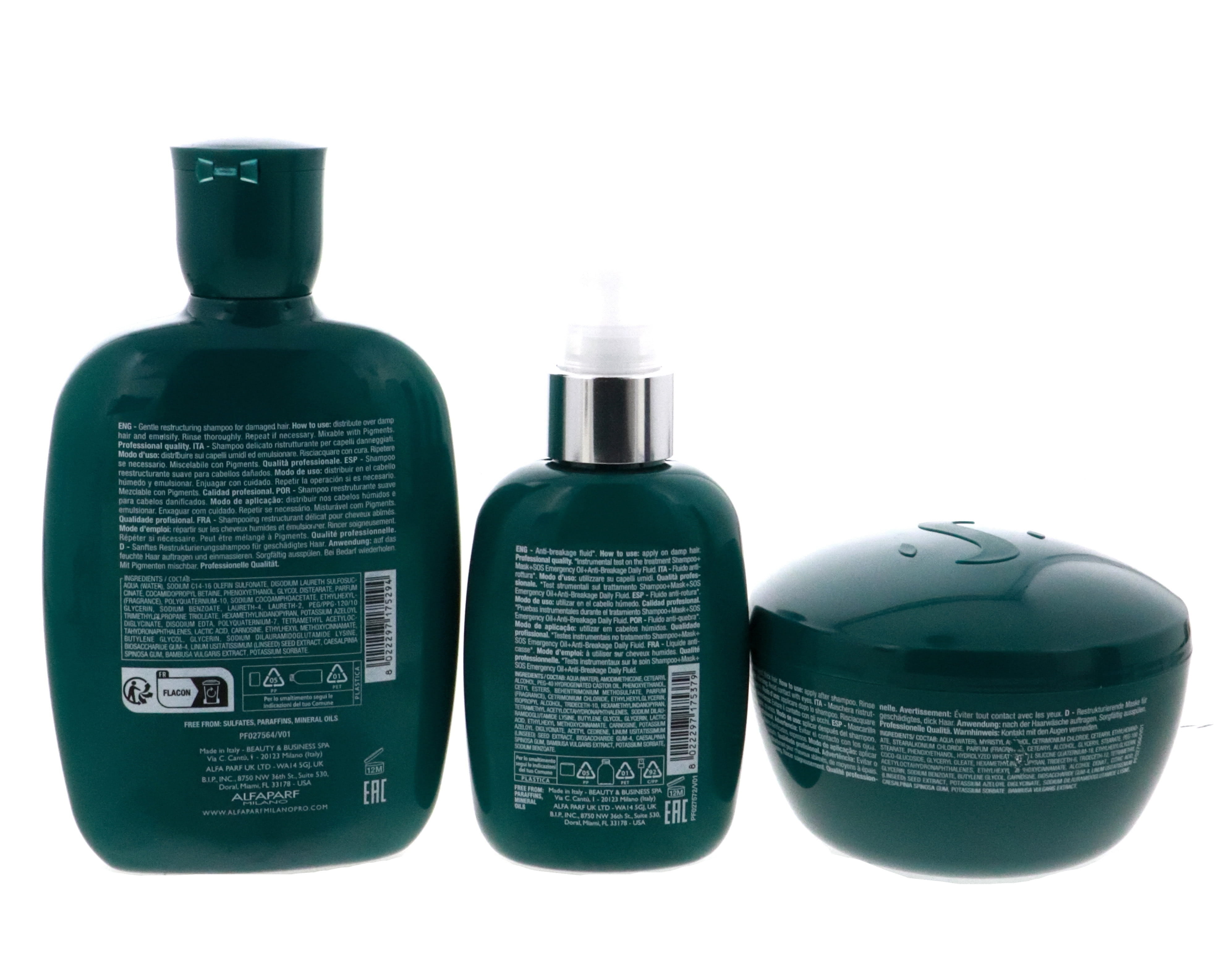 Alfaparf Semi Di Lino Reconstruction Reparative Shampoo 8.45oz & Mask 6.88oz & Fluid 4.23oz