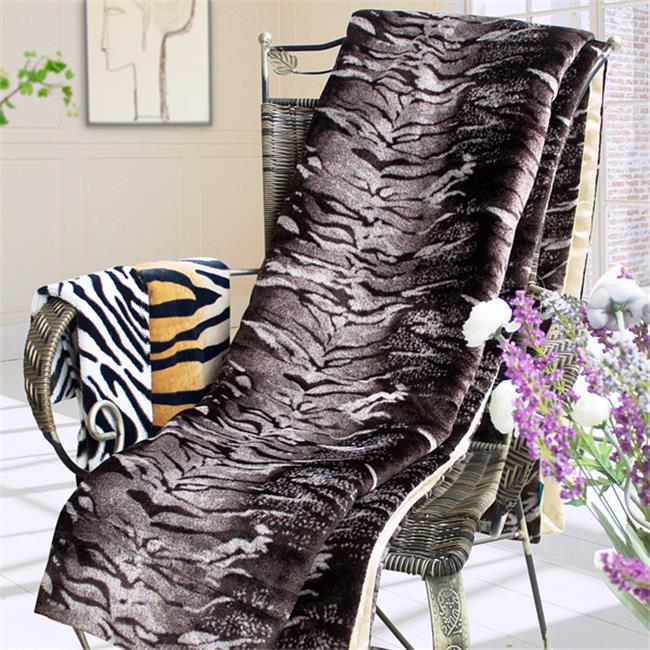 XTBLK006 Tiger Brown Micro Mink Synthetic Fur Throw Blanket with 14.5